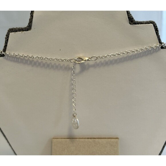 VTG Crown Trifari Silver-Tone Chain Necklace with 5 Square Link Accents 16"-18" - Picture 3 of 4